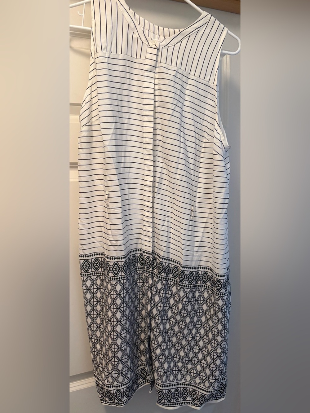 A New Day Women's XXL White & Black Tie Striped Shift Dress w/Geometric Pattern